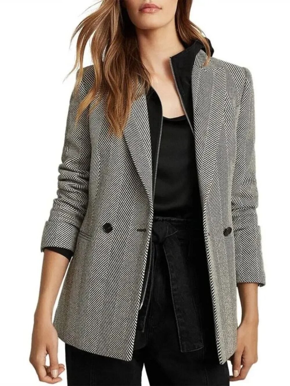 REISS Taite Herringbone Blazer Gray & White Size 4